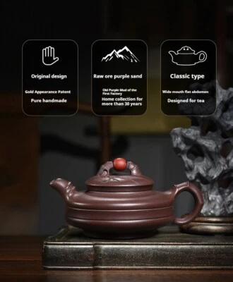 Tetera de arcilla púrpura Yixing va y viene, cucharón de piedra pura hecha a mano original min Foto 1 de 4