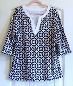 Top túnica para mujer Tommy Bahama Island Zone negro cuello en V mangas 3/4 talla L - Imagen 1 de 4