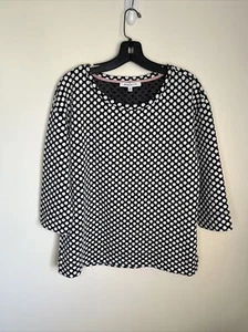 Rose + Olive Top Women's M Black White Polka Dot 3/4 Sleeve Pop Over Top EC - Picture 1 of 10