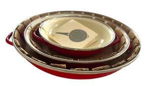 3 Gailstyn-Sutton Caravelle Exclusive Red Enamelware Nesting Pans Double Handle - Picture 1 of 10