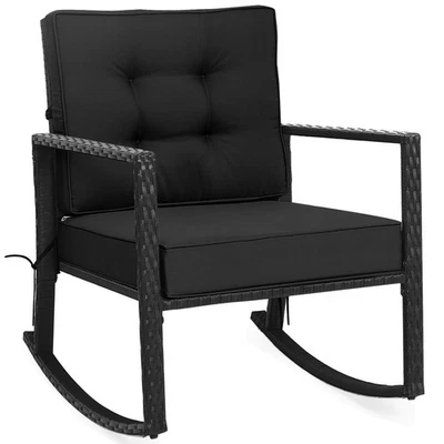 Patio Rattan Rocker Chair Outdoor Glider Rocking Chair Cushion Lawn Black Foto 1 de 4