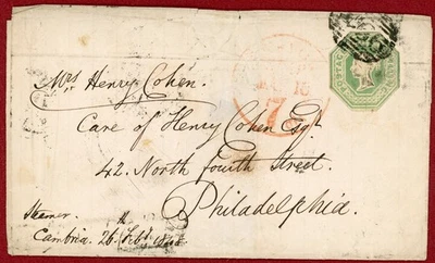 GB 1848, QV 1sh, Green Cut to Shape, on Cover to US - Image 1 of 2