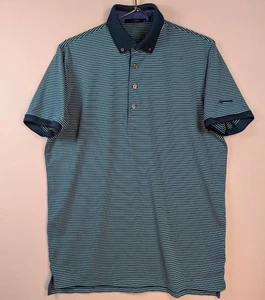 Greyson Performance Golf Poloshirt Herren M blau weiß gestreift Stretch Key Logo - Bild 1 von 9
