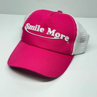 Smile More Hat Roman Brittney Atwood Women's Men's Snapback Pink White Mesh - Image 1 of 4