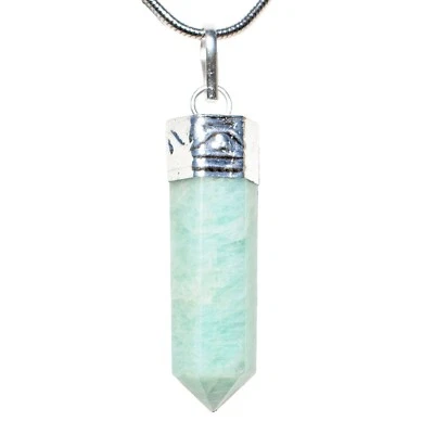 CHARGED Natural Himalayan Amazonite Point Pendant + 20"  Stainless Steel Chain Foto 1 de 4