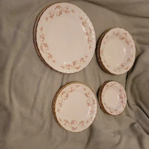 Vintage Pope-Gosser Sterling 16 Piece Rose Print China Dinnerware set Floral USA - Picture 1 of 12
