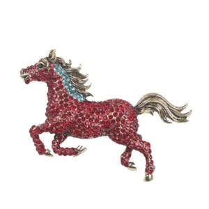 Art Deco Style Vintage Enamel Crystal Red Horse Brooch Badge Pin With Gift Bag - Picture 1 of 8