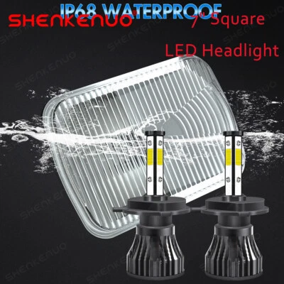 DOT Approved Pair 5x7 7x6 LED Headlights With H4 For Ford F650 F750 L9000 F 250 - Image 1 of 4