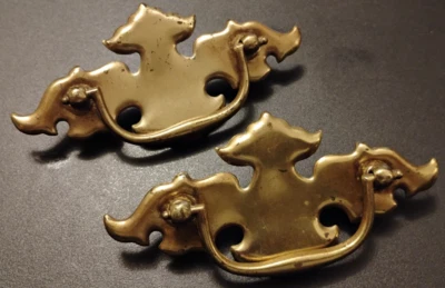 2 Vintage Faux Brass Drawer Pulls 5.5" Width 3" Center with Original Hardware - Image 1 of 4