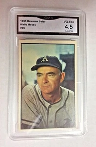 Tarjeta de béisbol 1953 Bowman color Wally Moses #95 graduada GMA en muy buena condición-excelente+ tarjeta bonita de 4,5 - Imagen 1 de 1