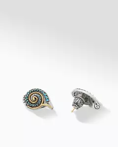 Konstantino Silver and Yellow Gold Lab-Created Blue Spinel Shell Earrings NEW - Picture 1 of 1