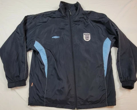 Vtg England Umbro Mens 2XL  Windbreaker Light Jacket Blue Football Soccer Team Cover