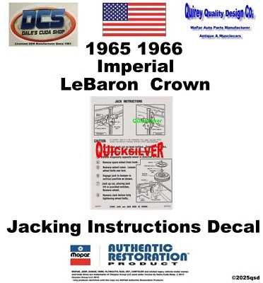Chrysler Imperial 1965 1966 instrucciones de elevación 2467971 nuevo MoPar EE. UU. Foto 1 de 2