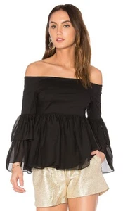Rachel Zoe Charlotte Top Size 2 Women Black Off Shoulder Tiered Statement Sleeve - Picture 1 of 5