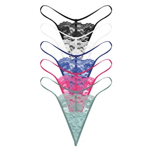 5 Pack Womens Lace Thongs Sexy G-String Sheer Knickers Underwear Lingerie Panty - Picture 1 of 6