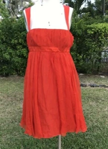 VERSACE ORANGE SILK T BACK DETAIL FLOWING MINI DRESS Sz 44 MADE IN ITALY - Picture 1 of 12