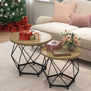 Small Round Coffee Table Set of 2, Modern Nesting Tables for Living Room Bedroom - Picture 1 of 8