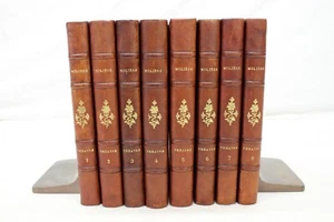 💥1880's THEATRE COMPLET by MOLIERE 8 Volume Set 1/4 LETHER Paris FRENCH Book💥 - Picture 1 of 12