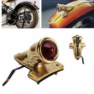Motorcycle Vintage Brass LED Integrated Tail Light License Plate Light For Dyna - Picture 1 of 10