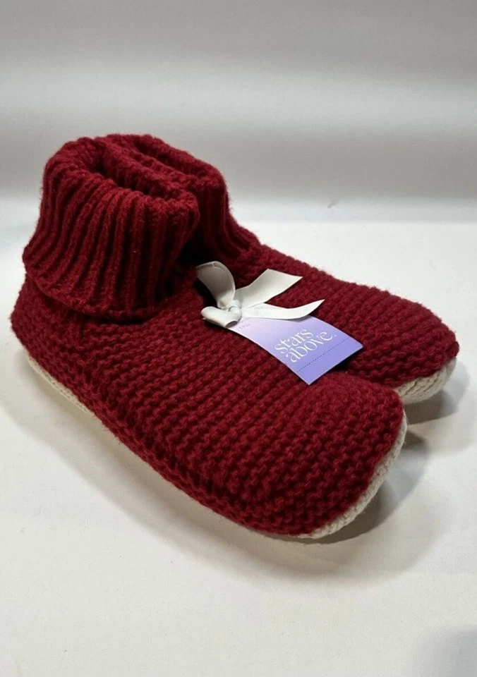 Botines forrados de piel de oveja sintética de punto jaspeado para mujer con pinzas estrellas por encima del rojo O/S Foto 1 de 4