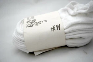New H&M Boys or Girls Unisex Ankle White Socks 7Pack US Size 4.5-6.5 (EUR 37/39) - Picture 1 of 2