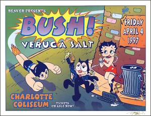 Póster de concierto original de Bush Veruca Salt 97 Charlotte Carolina del Norte firmado por Betty Boop Felix - Imagen 1 de 3