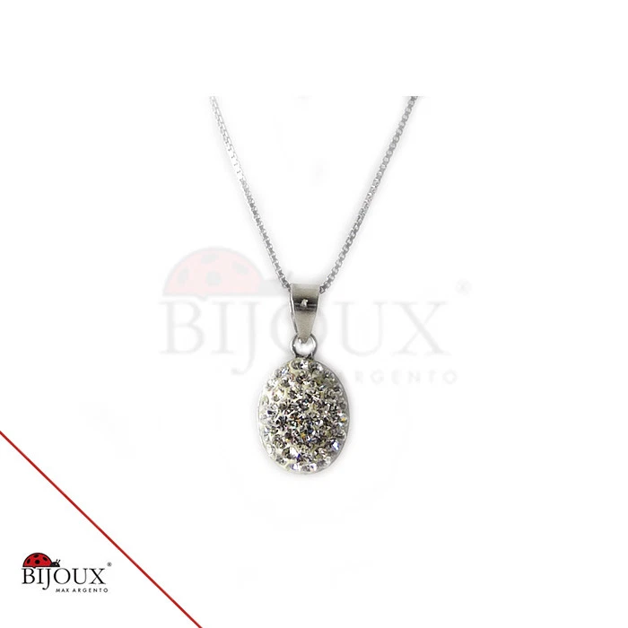 Collana e Pendente Argento 925 Pave' con Brillantini Rodiato - Immagine 1 di 1