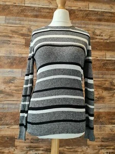 F&F Women's Grey & White Stripe Long Sleeve Pullover Jumper UK 12 - Picture 1 of 8
