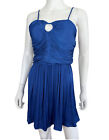 House Of Harlow 1960 Women Royal Blue  Satin Ruched Skater Mini Dress Size M NEW