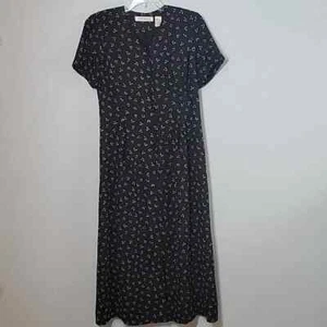 Chaus button front black cream floral maxi dress women's size 6 - Picture 1 of 6