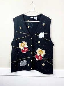 UGLY Christmas VEST Sweater Party WINNER Women 3D Jingle Angels Sz Xl 16/18 Bead - Picture 1 of 10