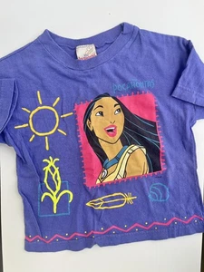 Vintage Kids Girls Disney Pocahontas Graphic T Shirt Purple Size 5-6 90s - Picture 1 of 10