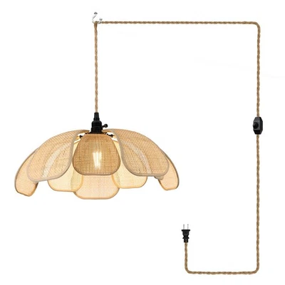 Lustres de flores boho para sala de jantar fazenda rattan pingente luzes menina... - Imagem 1 de 4