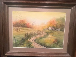 Bunte ländliche Landschaft Aquarell Gemälde von der aufgeführten Künstlerin Carol Woods - Bild 1 von 6