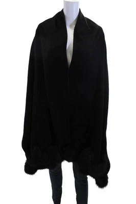 Bufanda envolvente chal con ribete de piel de cachemir para mujer negra talla única Foto 1 de 4