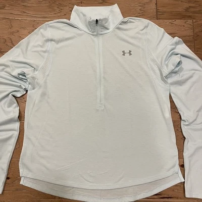 Pullover Under Armour media cremallera para mujer talla L ajustado Heat Gear poliéster azul claro Foto 1 de 4