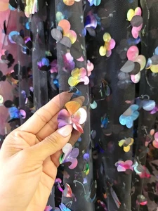 Lace Multicolor Embroidery 3d Metallic Flowers Fabric By The Yard Black Mesh  - Picture 1 of 12