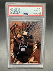 1997-98 Topps Finest Basketball Tim Duncan RC #101 w/ Coating PSA 8 Spurs - Picture 1 of 2