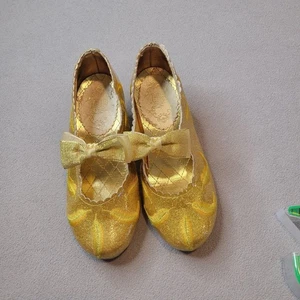 Disney Princess Belle Gold Deluxe Glitter Shimmery Costume Shoes Size US 11/12 - Picture 1 of 7