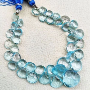 Natural Blue Topaz Gemstone 7 to 14 mm Size Faceted Heart Shape Beads 7" Strand - Picture 1 of 6
