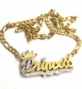 Collar de Oro 14K Personalizado Nombre 3D Placa CORONA/CADENA GRUESA - Imagen 1 de 1
