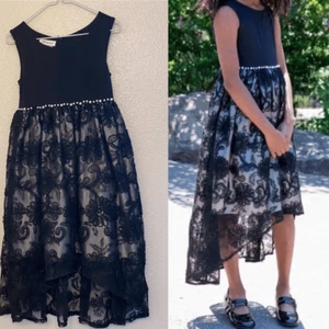 Bonnie Jean Girls formal special occasion dress Hi-Low lace embroidered -7/8 - Picture 1 of 12