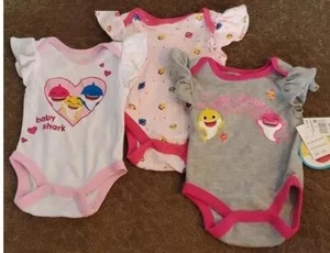 Baby Girls BABY SHARK 3 pc Set Bodysuits Shirts Size 0/3 months Ruffle NWT - Picture 1 of 1