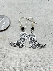 Sterling Silver 1.5” Etched Boot Dangle Earrings 1.3g (11-3) - Picture 1 of 2