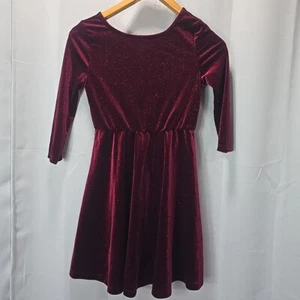 Lilt Burgundy Velvet Shimmer Dress Girls 12 Half Sleeve Knee Lng Winter Holiday - Picture 1 of 7