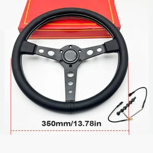 Universal Leather Silver Spoke Racing Sport 350mm 14' Steering Wheel - Picture 1 of 6
