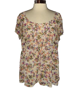TORRID Plus Size 0 0X Shirt Top Ivory Blue Pink Floral Cap Sleeve Semi-Sheer - Picture 1 of 5