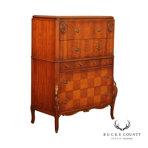 1930's French Louis XV Style Satinwood Parquetry High Chest Cover