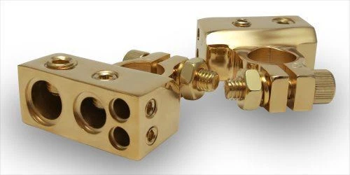 0/4/8 Awg Gauge Gold Car Van Postive & Negative Battery Post Terminal Clamps - Image 1 of 1