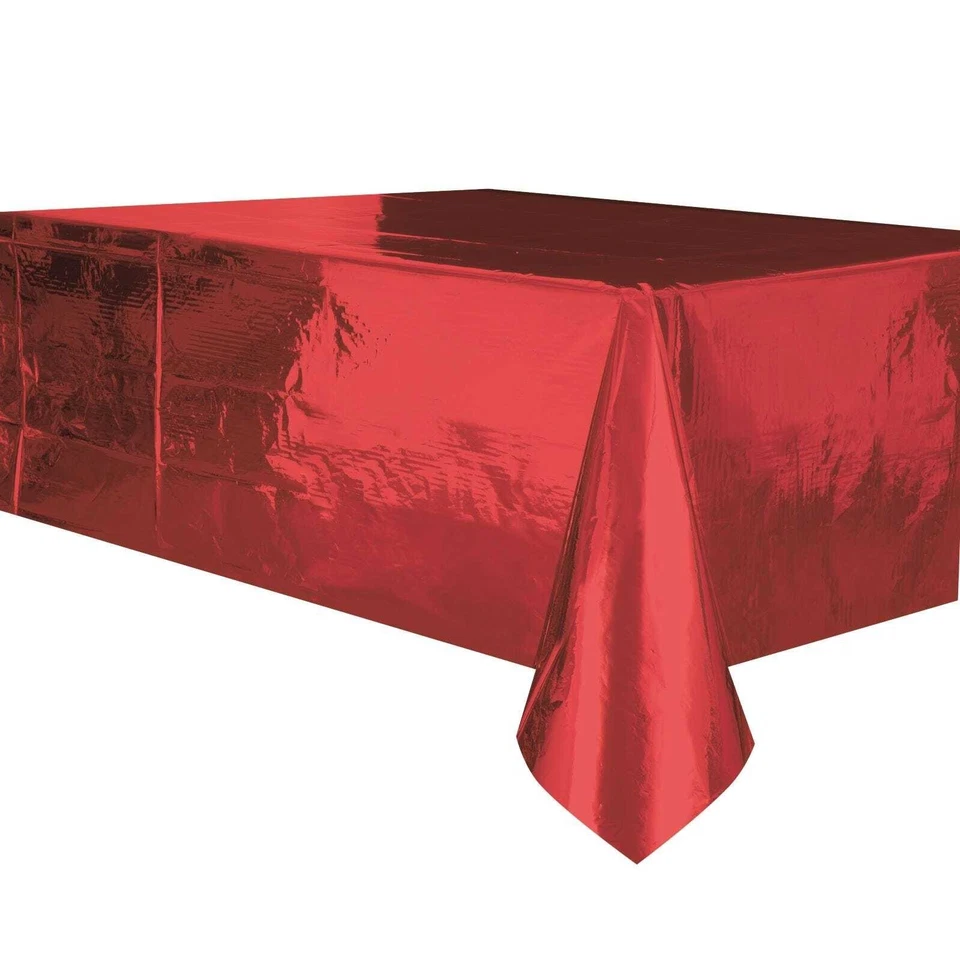 Unique Party 51663 Foil Plastic Tablecloth 9ft .5ft Red 9 .5 ft